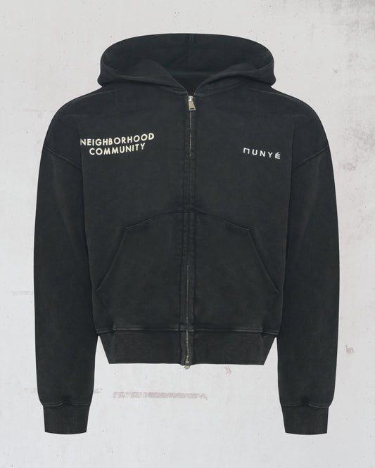 MUNYÉ NC Zip Up Hoodie - Washed Black | COMING SOON