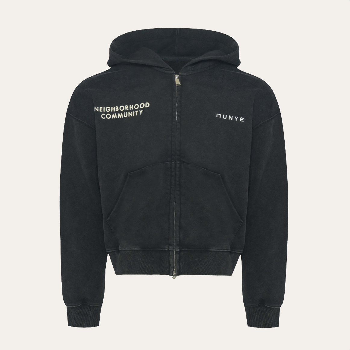 MUNYÉ NC Zip Up Hoodie - Washed Black